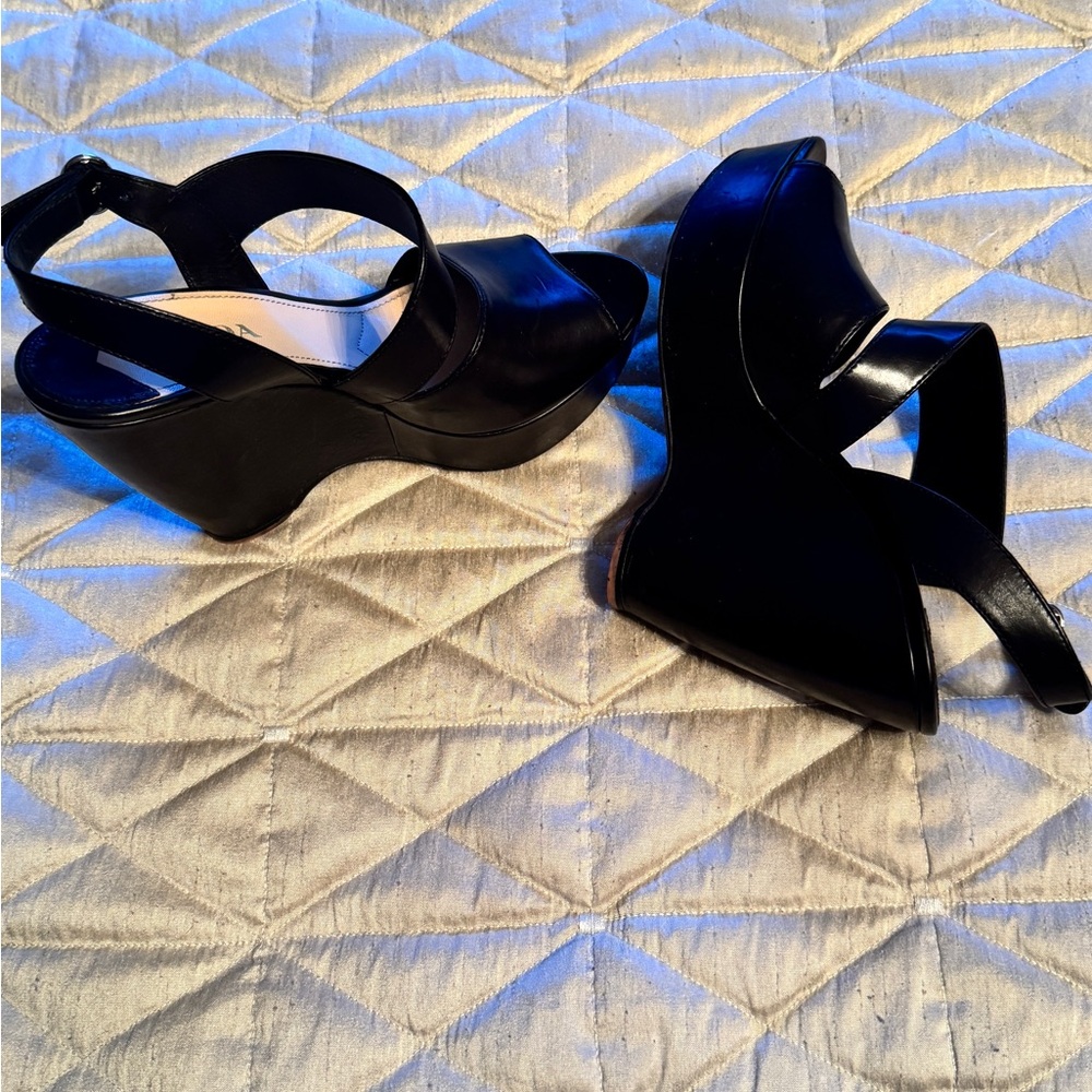 Prada Leather Wedge Sandals - Picture 10 of 11
